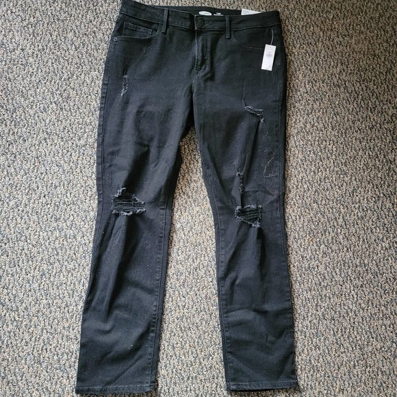 NWT Old Navy Power Slim Straight Distressed Black Jeans Size 12 - Picture 10 of 13